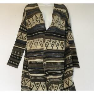 Free People Women’s Wool Blend Long Cardigan Sweater Duster S Earthy Boho Aztec